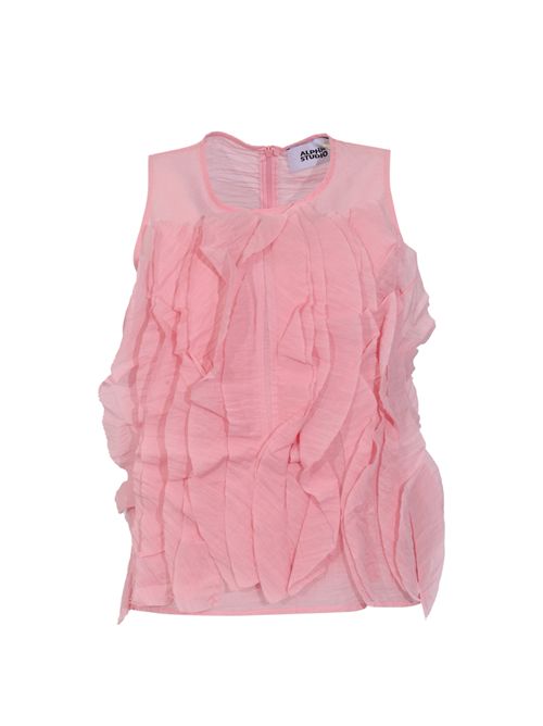 Canotta con rouches in mussola di cotone Rosa Alpha studio | AD-6541P2015